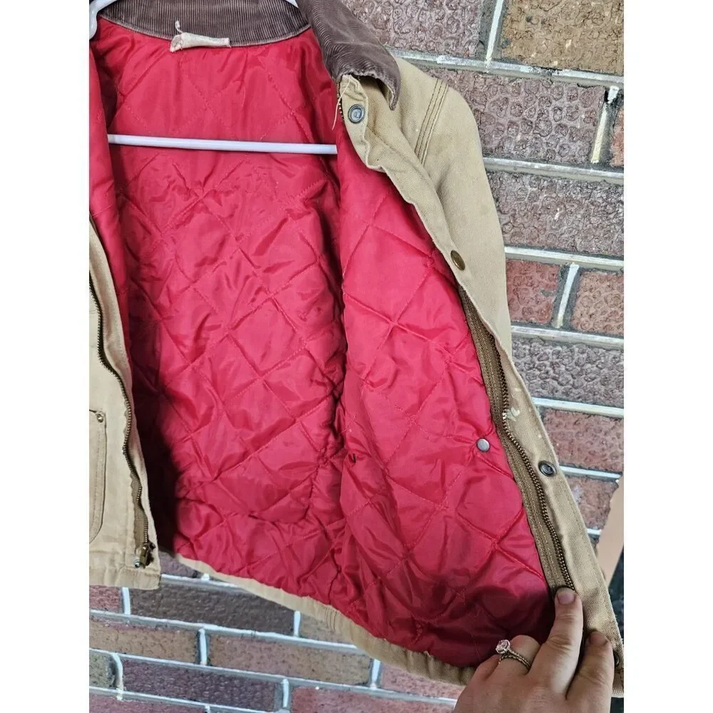 Vtg Carhartt Barn Chore Coat Jacket‎ Sz Youth 10 Brown Coon Hunt With plotts USA